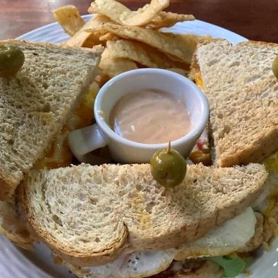 bread with egg and sauce in middle