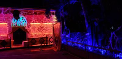 halloween themed night club in red and blue contrast colors