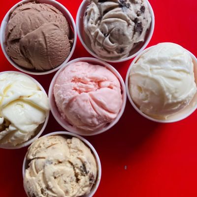 top down shot of ice cream in various colors